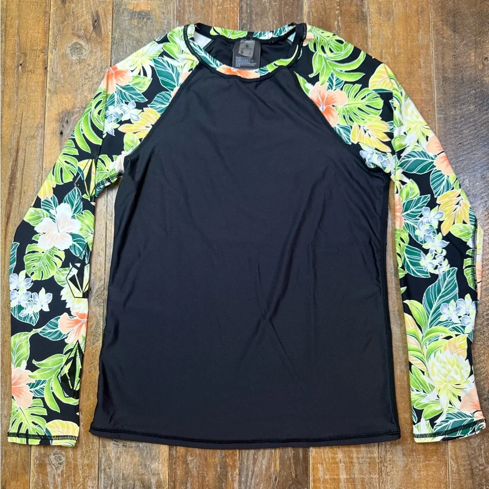 Volcom Black Floral Rash Guard - Picture 1 of 3